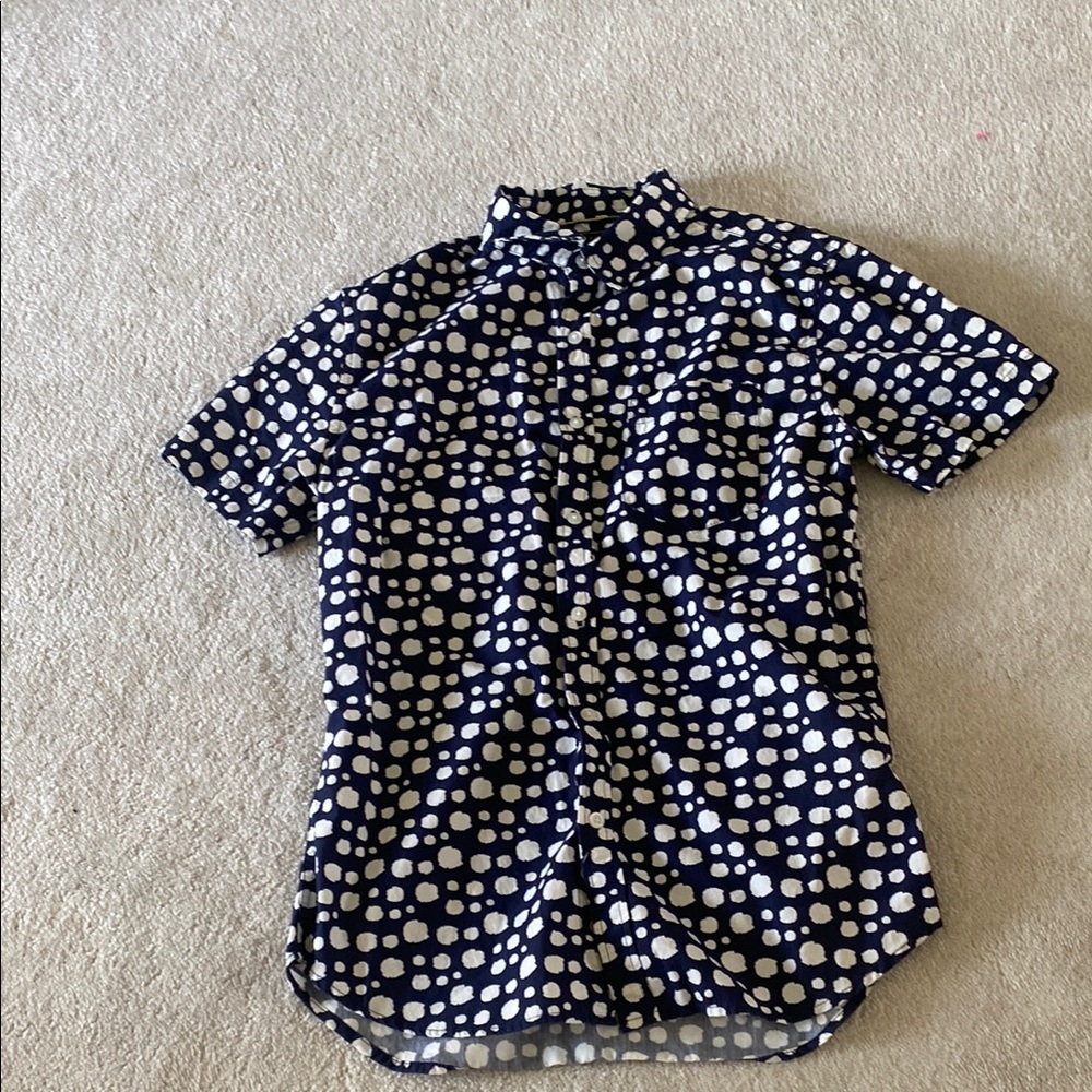 21men Blue and White Geometric Button Down Shirt